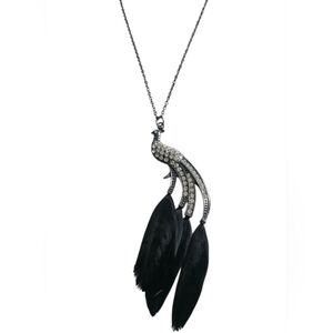 Elegant Black and Silver Peacock Necklace